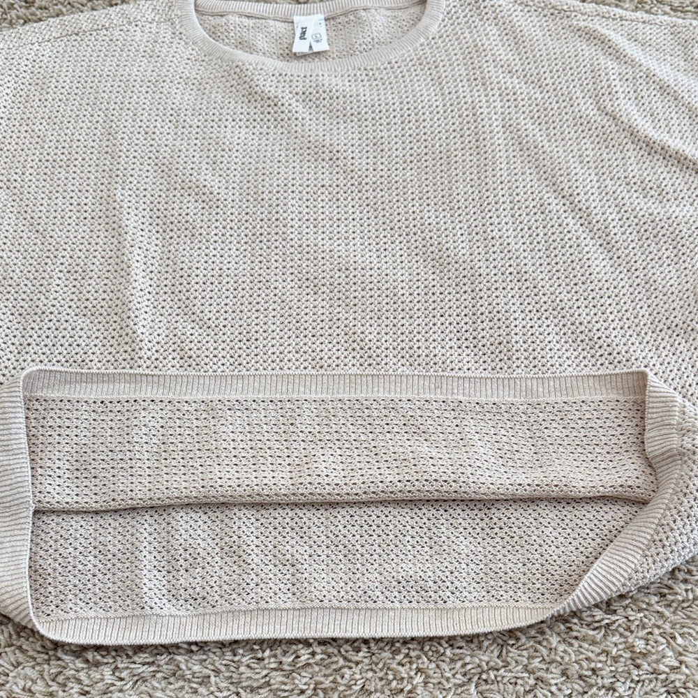 pact Organic Cotton Beige Open Knit Short Sleeve Sweater Top, Womens sz L - Picture 8 of 12